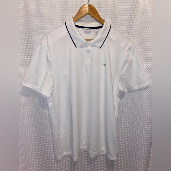 2/49$ Men’s Calvin Klein 100% cotton white Polo‎ with black detailing size large - Picture 2 of 12
